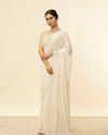 Mohey Women Ivory White Lattice Patterned Stone Work Saree