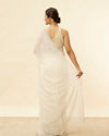 Mohey Women Ivory White Lattice Patterned Stone Work Saree