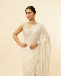 Mohey Women Ivory White Lattice Patterned Stone Work Saree