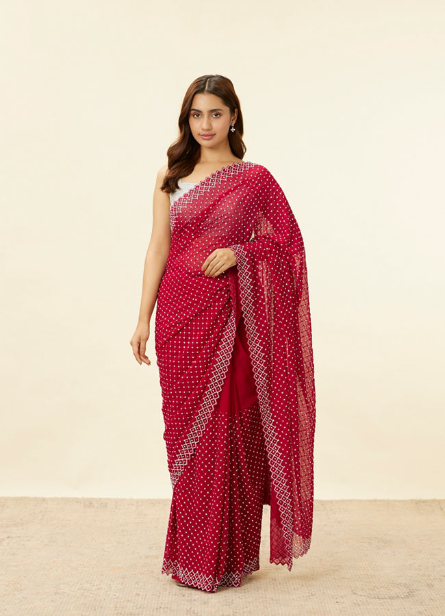 alt message - Mohey Women Berry Red Stone Work Saree image number 0