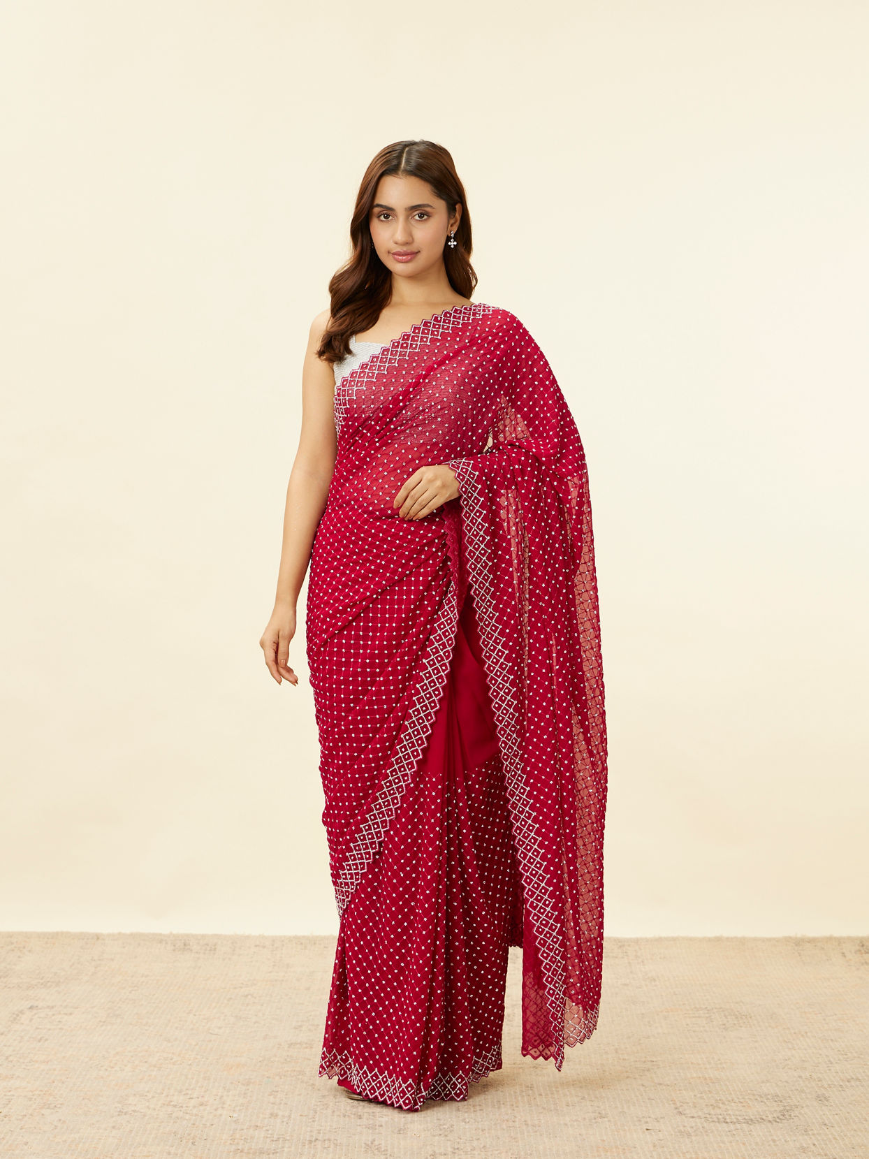 Berry Red Stone Work Saree image number 0