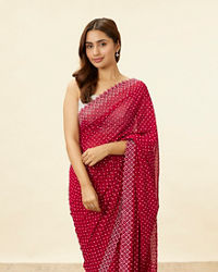 Mohey Women Berry Red Stone Work Saree