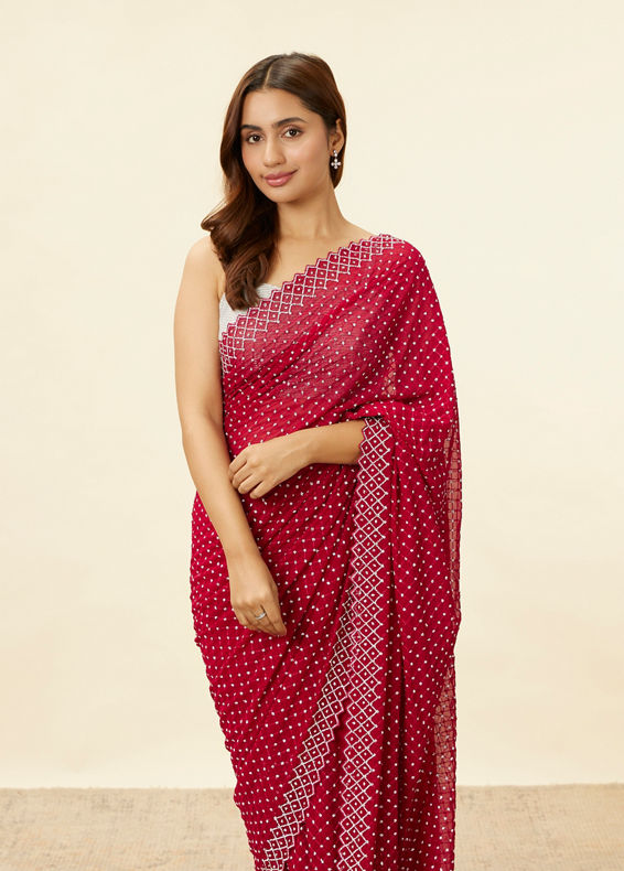 Mohey Women Berry Red Stone Work Saree