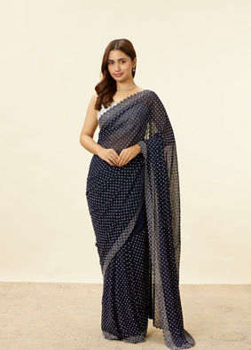 alt message - Mohey Women Midnight Blue Stone Work Saree image number 0