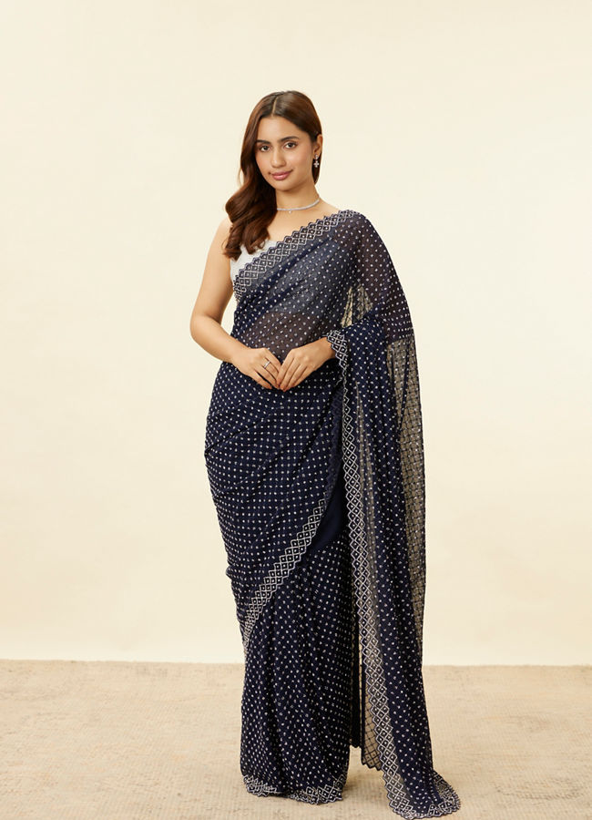 alt message - Mohey Women Midnight Blue Stone Work Saree image number 0