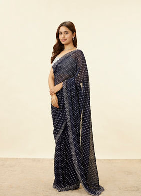 alt message - Mohey Women Midnight Blue Stone Work Saree image number 3