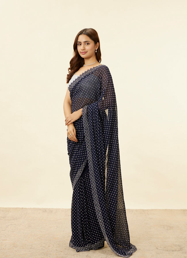 alt message - Mohey Women Midnight Blue Stone Work Saree image number 3