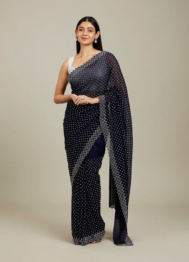 Mohey Women Midnight Blue Stone Work Saree image number 0