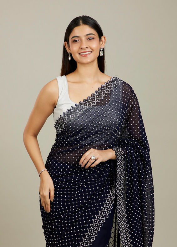 Mohey Women Midnight Blue Stone Work Saree