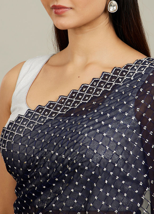Mohey Women Midnight Blue Stone Work Saree