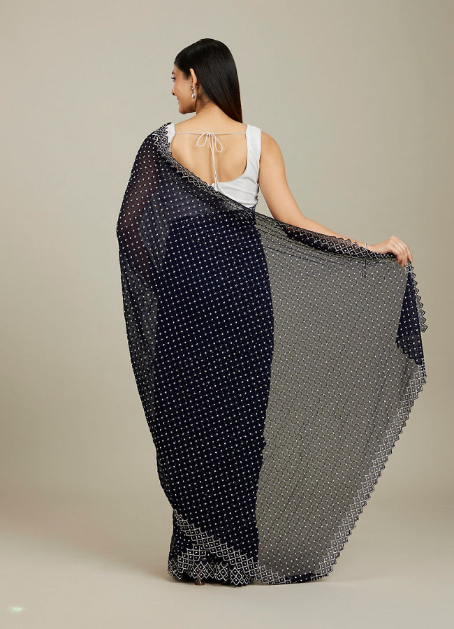 Mohey Women Midnight Blue Stone Work Saree
