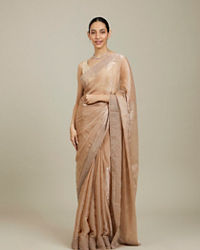 Mohey Women Beige Saree with Mirror Work