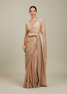 Mohey Women Beige Saree with Mirror Work image number 0