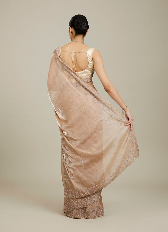 Mohey Women Beige Saree with Mirror Work
