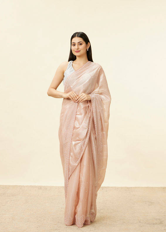 Mohey Women Rose Pink Stone Work Saree