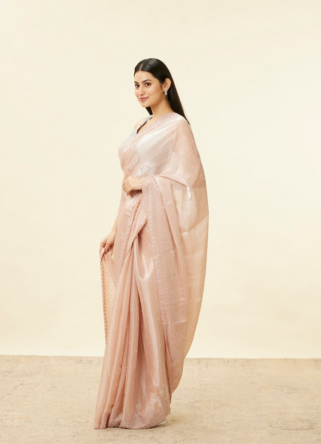 Mohey Women Rose Pink Stone Work Saree