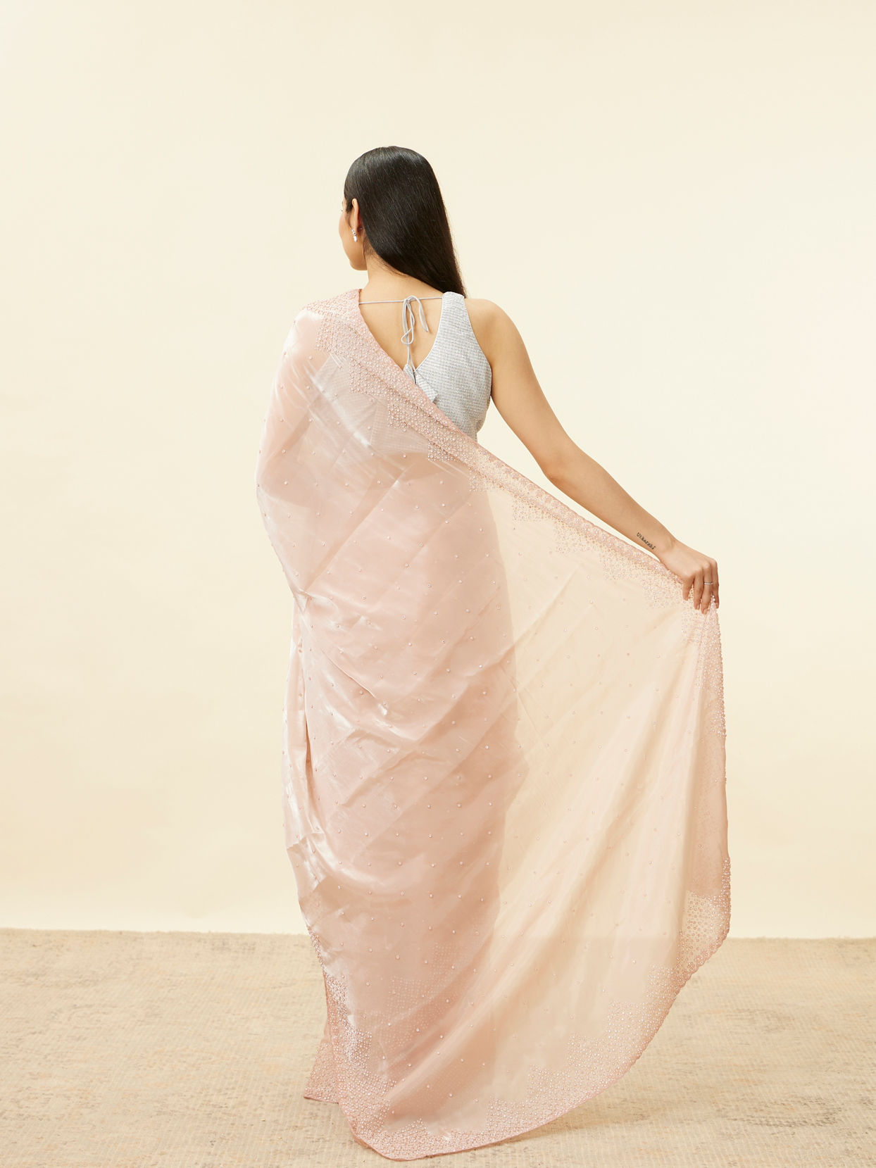 Mohey Women Rose Pink Stone Work Saree