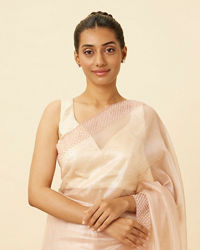 Mohey Women Soft Pink Saree Bordered with Stone Work