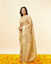 Mohey Women Dark Cream Botanical Print Zari Bordered Saree