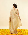 Mohey Women Dark Cream Botanical Print Zari Bordered Saree
