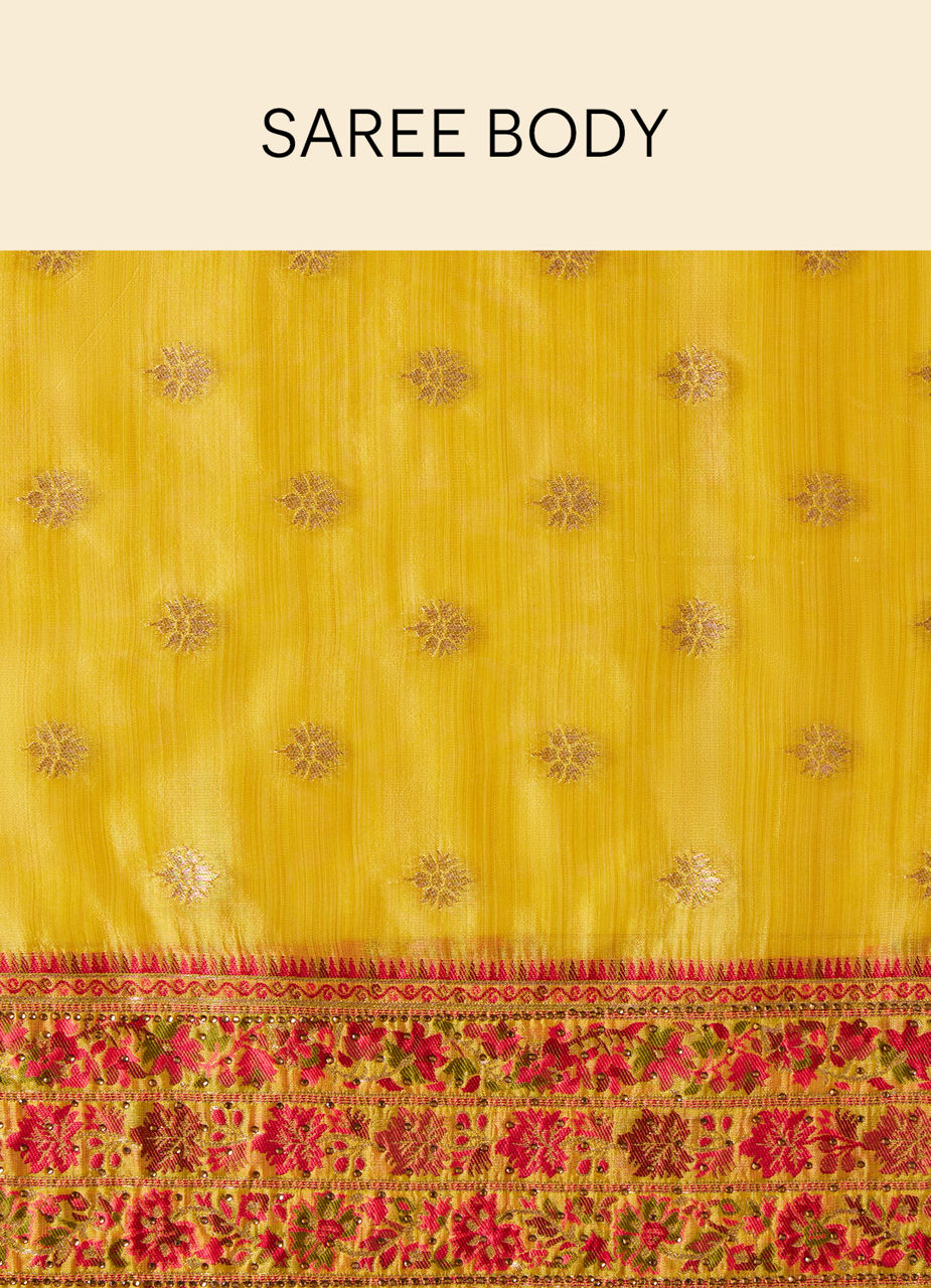 Mohey Women Mustard Yellow Saree with Floral Patterns