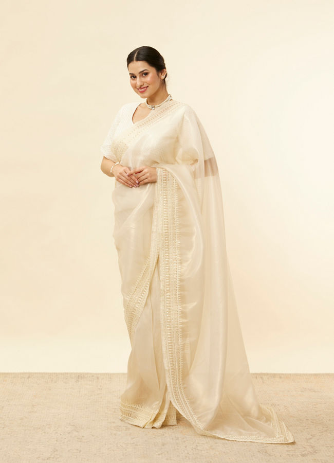 Mohey Women Sandstone Beige Rhinestone Work Saree