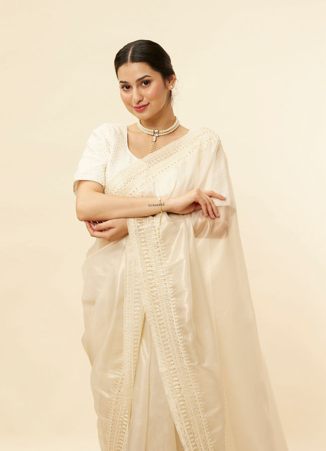 Mohey Women Sandstone Beige Rhinestone Work Saree