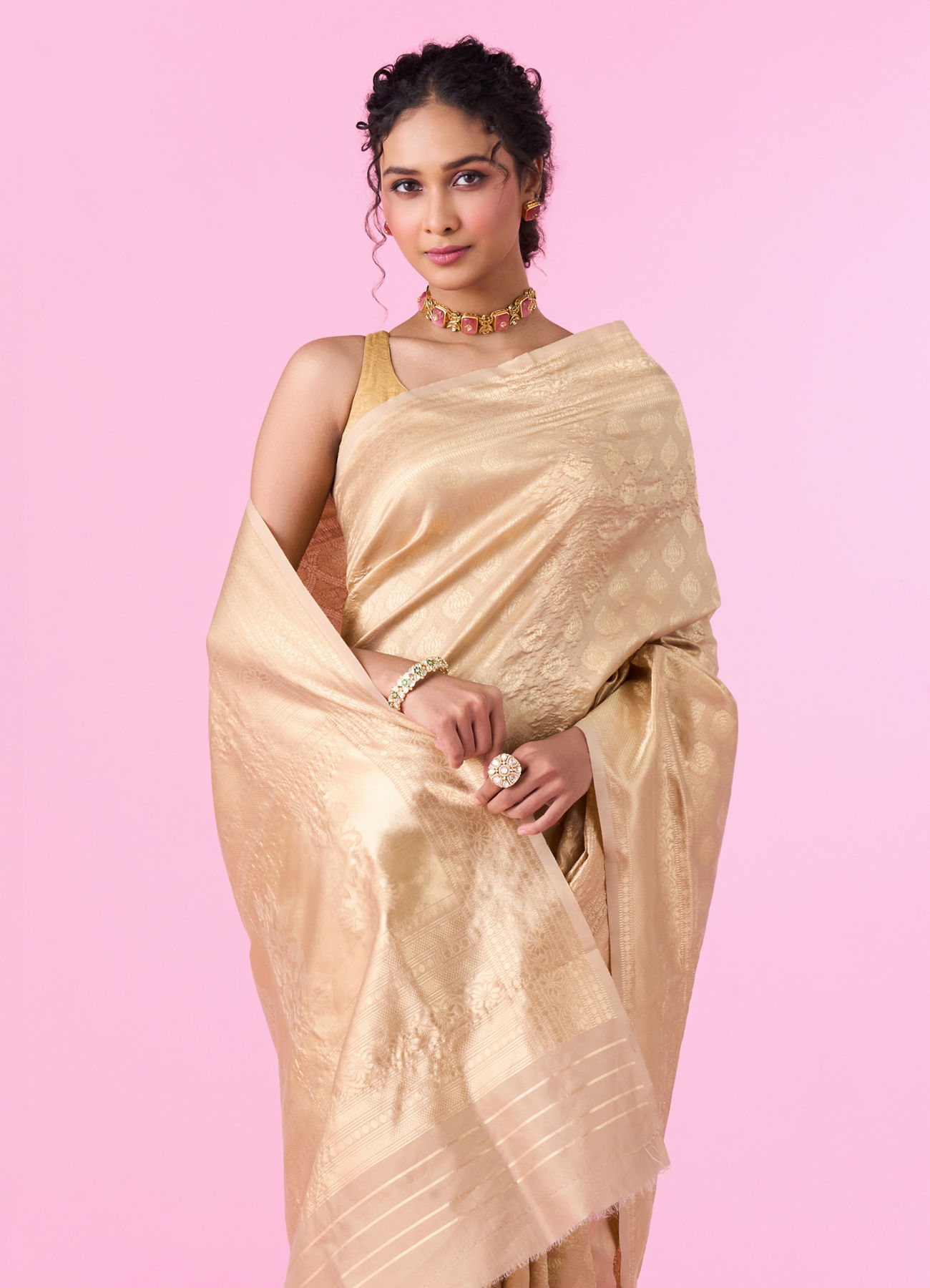Mohey Women Beige Harmony Saree
