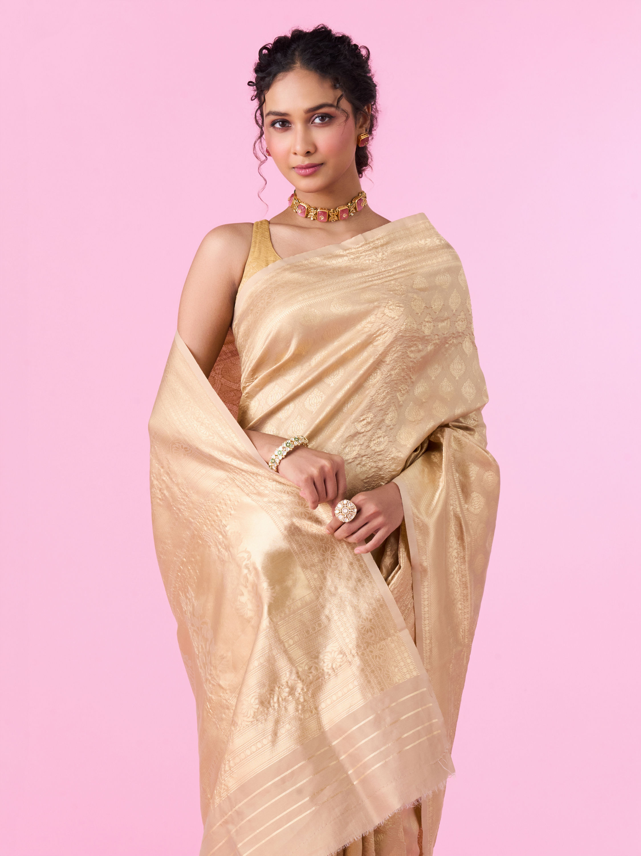Mohey Women Beige Harmony Saree