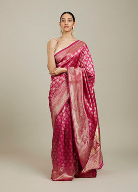 Mohey Women Dark Pink Zari Weaved Saree image number 0