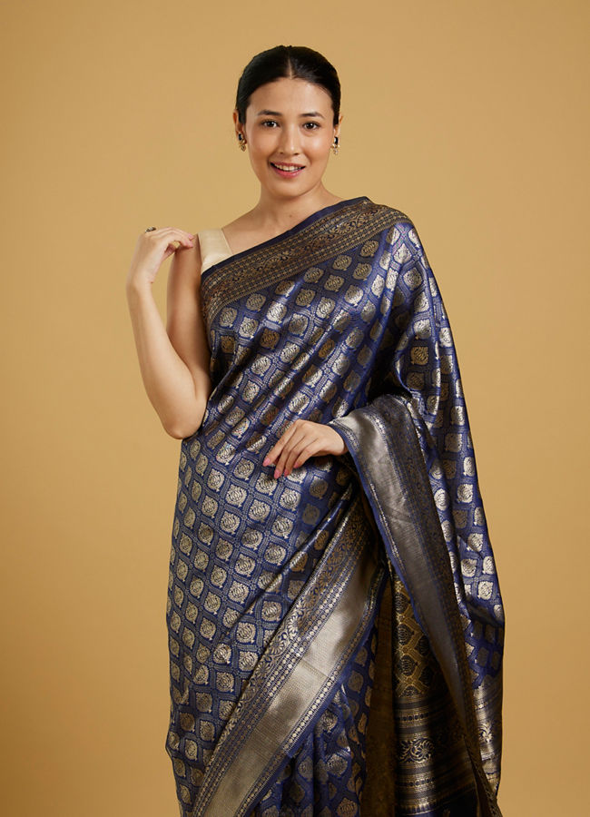 alt message - Mohey Women Indigo Blue Radiance Saree image number 1