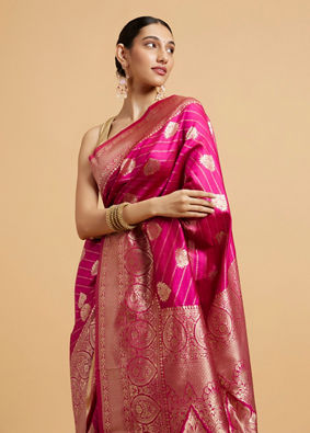 alt message - Mohey Women Rani Pink Buta Patterned Saree image number 1