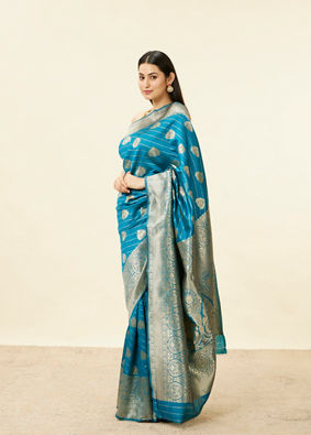 alt message - Mohey Women True Blue Paisley Bordered Saree image number 3