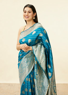 alt message - Mohey Women True Blue Paisley Bordered Saree image number 1