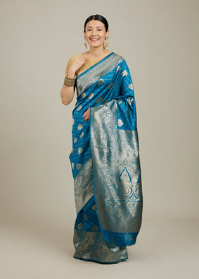 Mohey Women True Blue Paisley Bordered Saree image number 0