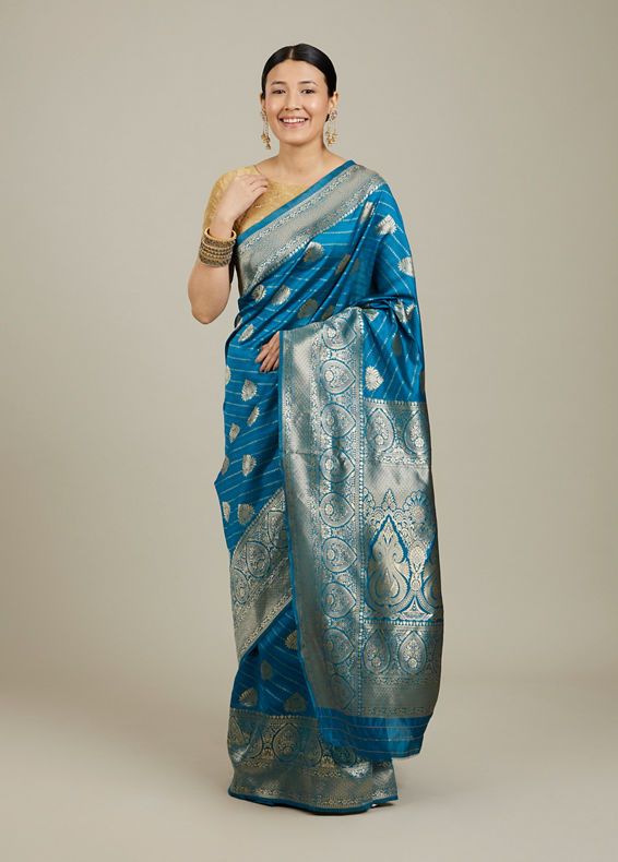 Mohey Women True Blue Paisley Bordered Saree