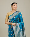 Mohey Women True Blue Paisley Bordered Saree image number 1