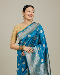 Mohey Women True Blue Paisley Bordered Saree