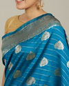 Mohey Women True Blue Paisley Bordered Saree image number 3