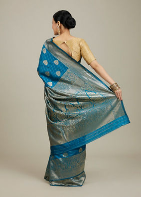 Mohey Women True Blue Paisley Bordered Saree image number 4