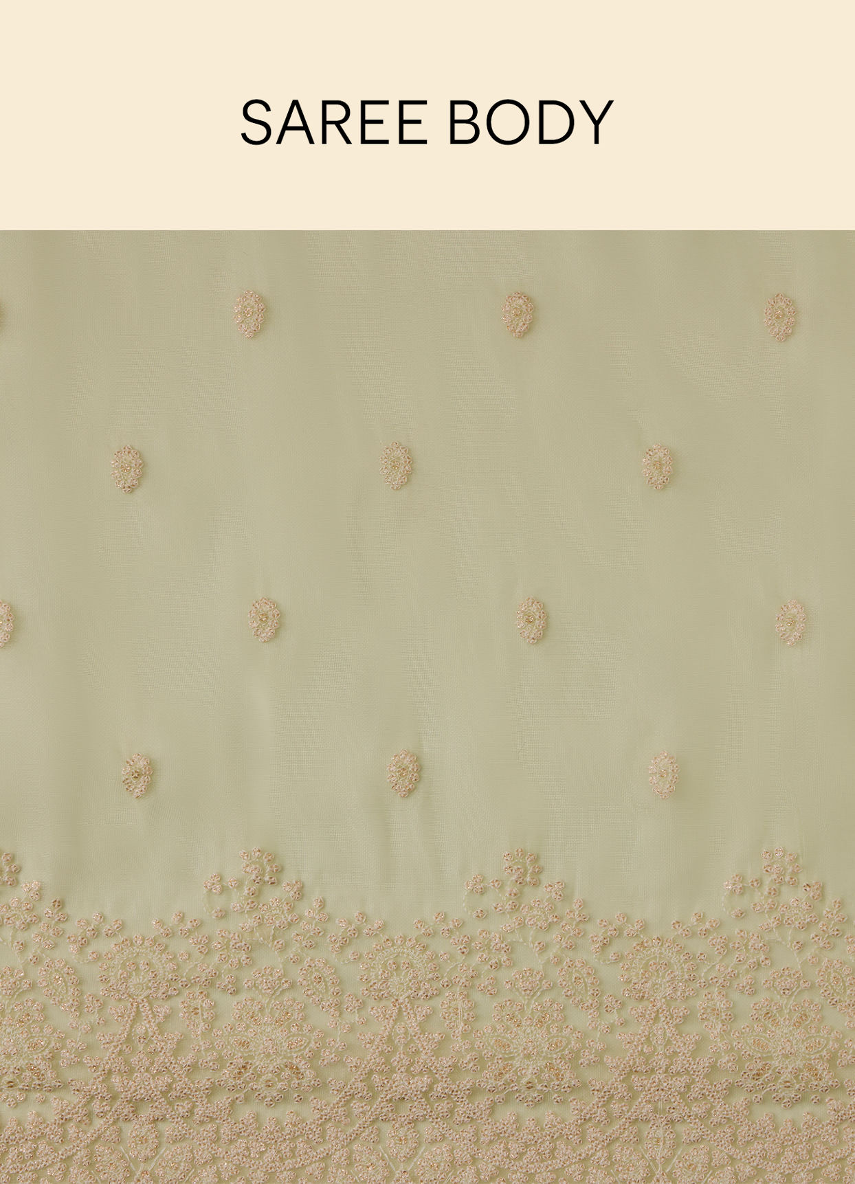 Mohey Women Pistachio Green Saree with Floral Vine Patterned Borders