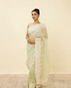 Mohey Women Pistachio Green Saree with Floral Vine Patterned Borders