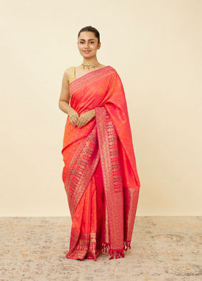Ruby Pink Saree with Floral Patterns image number 0