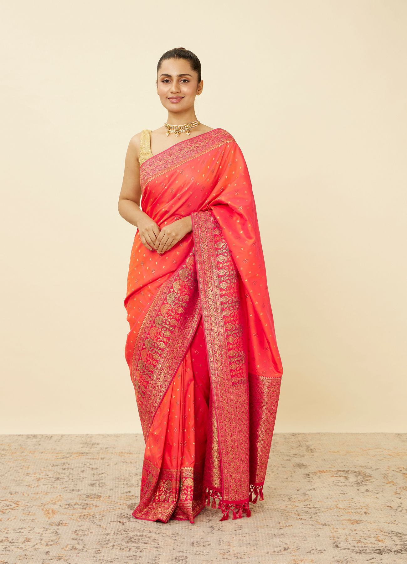 Mohey Women Ruby Pink Saree with Floral Patterns