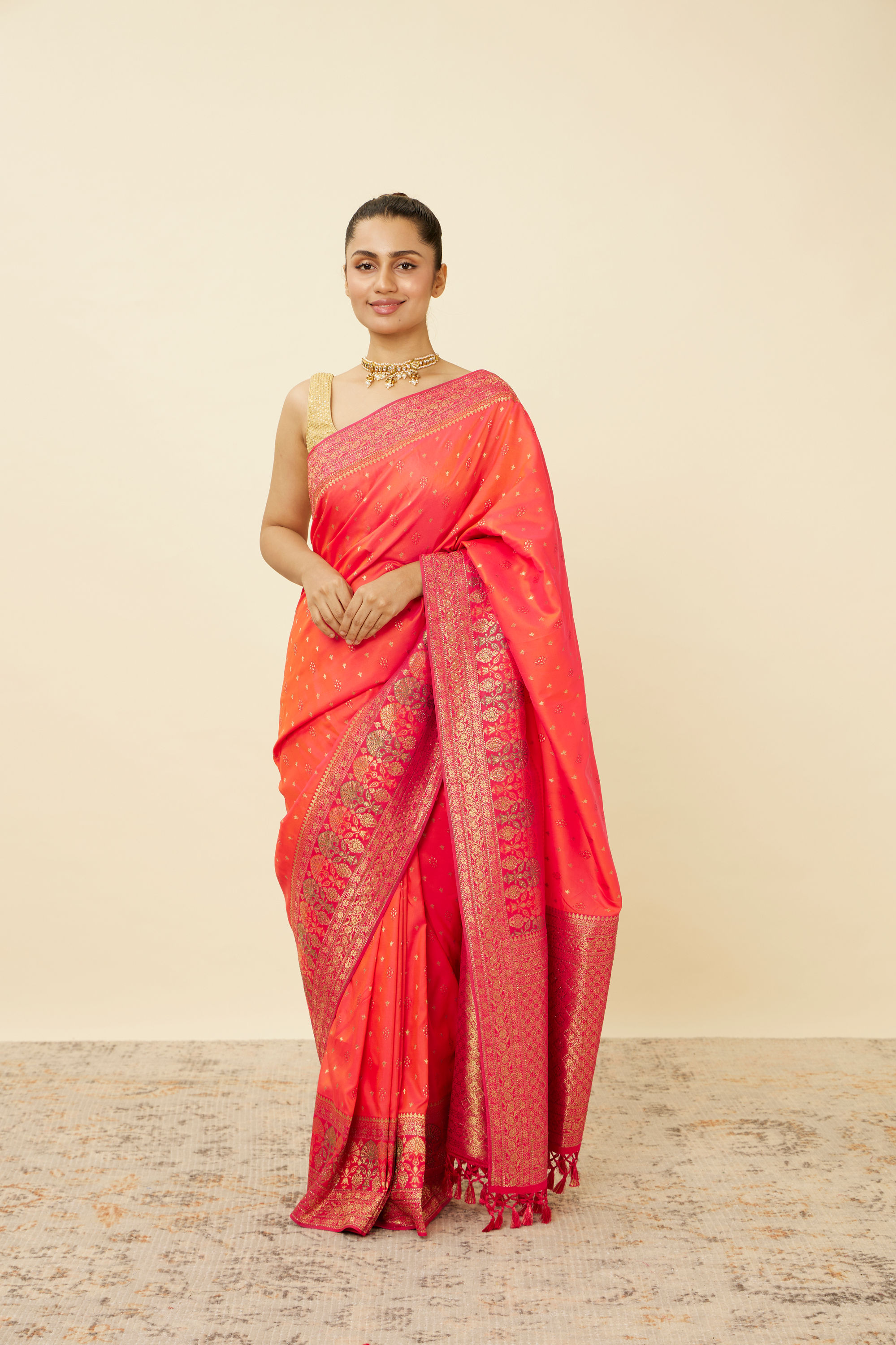 Mohey Women Ruby Pink Saree with Floral Patterns