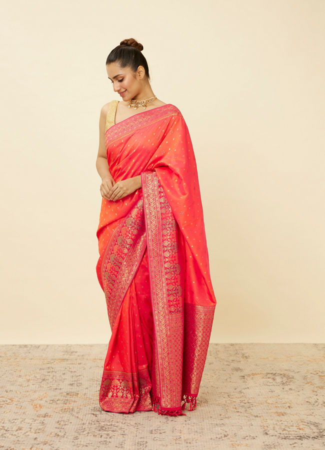 Mohey Women Ruby Pink Saree with Floral Patterns