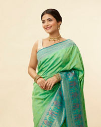 Mohey Women Emerald Green Zari and Stone Work Saree