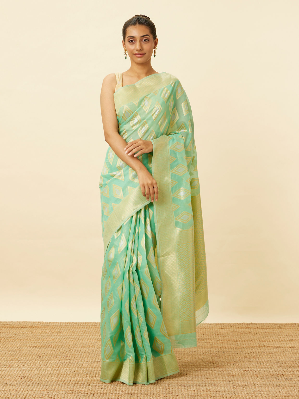 Buy Mint Green Saree with Diamond Patterns Online in India Mohey