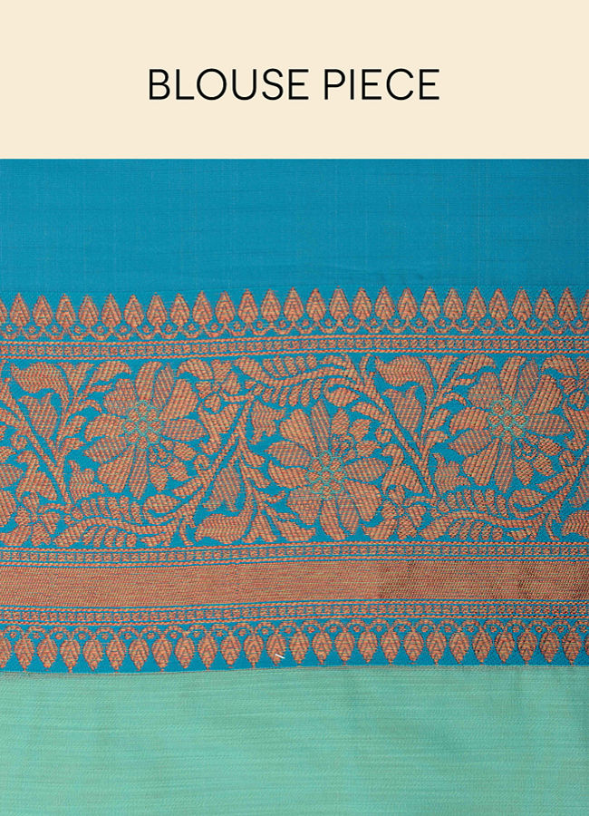 Mohey Women Turquoise Blue Bel Buti Patterned Saree