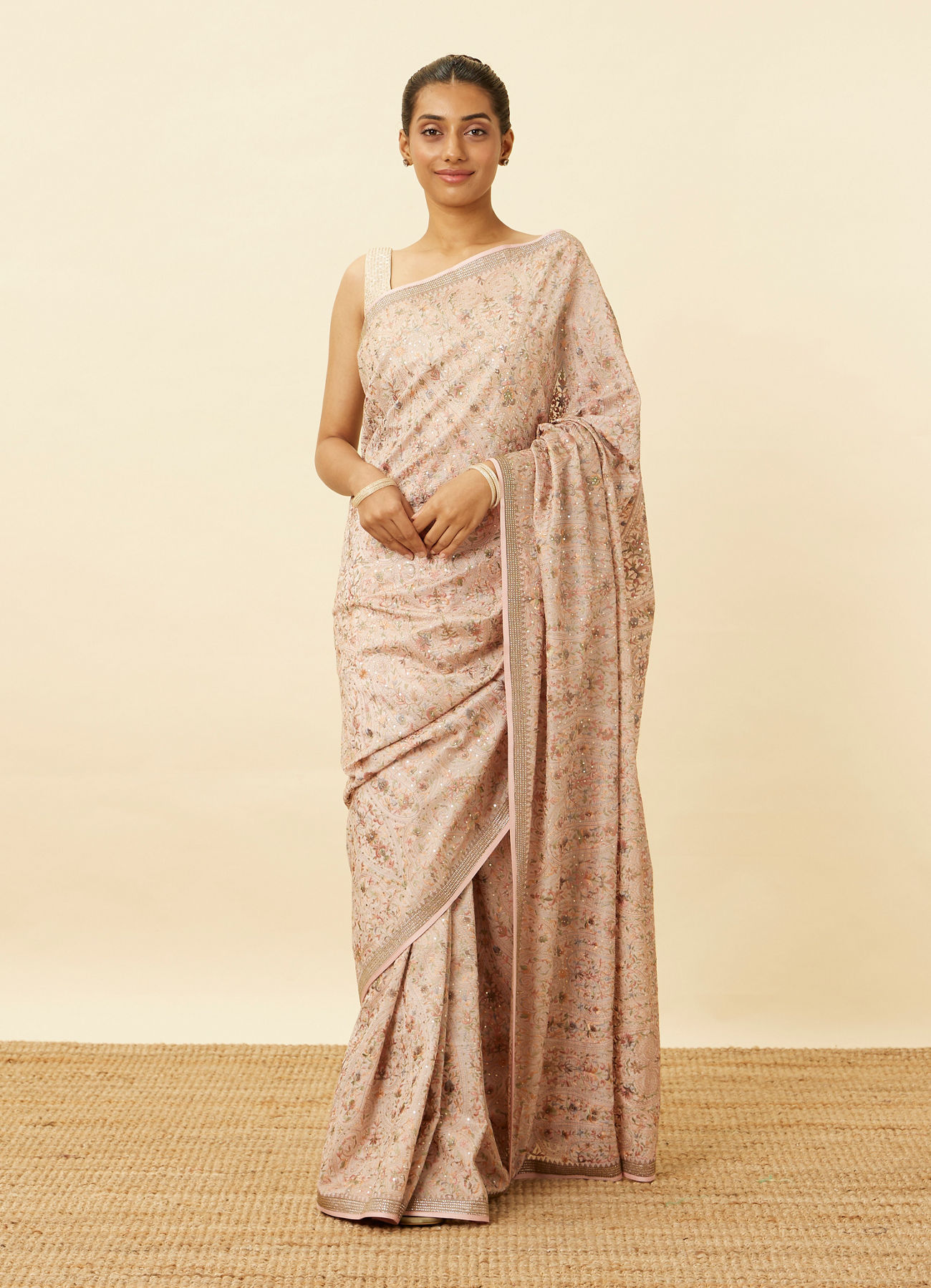 Mohey Women Rosewater Pink Saree with Sequined Paisley Patterns